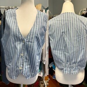 Blue and white striped preppy vest women’s size L